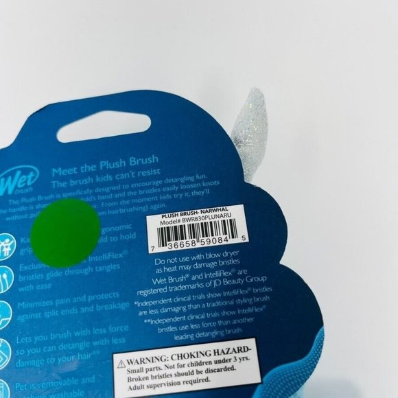 Wet Brush Plush Kids Detangler Narwhal Unicorn with Soft IntelliFlex Bristle NIP - Picture 6 of 7